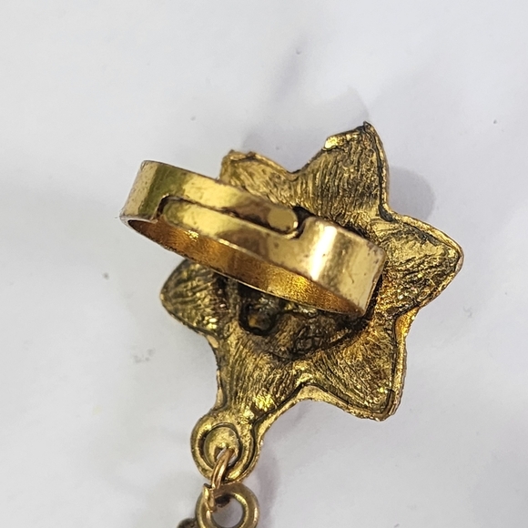 Statement Gold Hinge / Clamper Bracelet with Crystals and Attached Ring New - Picture 10 of 10